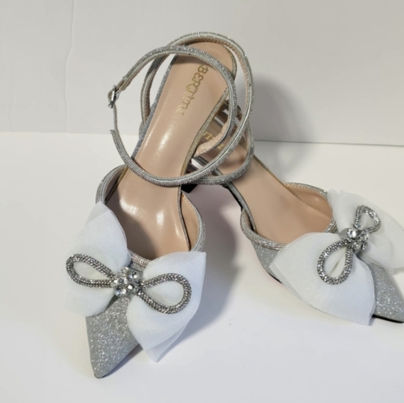 Elegant Silver Rhinestones and White Women's Heels - Picture 3 of 17